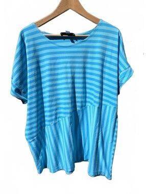 Jones New York Blue/Aqual  Striped Tee Asymetrical Seam Detail  2XL